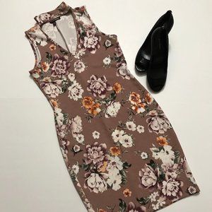 Love Chesley Dress Floral Mauve Mock Neck Cut Out